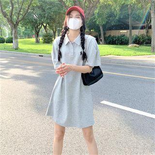 Polo-neck Embroidered Plain Dress