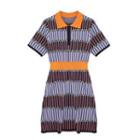 Short-sleeve Collared Color Block Knit Dress Dress - Collar - Tangerine - One Size