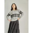 Lace-trim Pullover Gray - One Size
