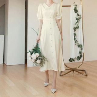 [the Marriage] Puff-sleeve Long Flare Dress