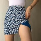 High-waist Floral Split A-line Mini Skirt