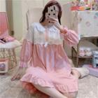 Two-tone Bell-sleeve Ruffled Sleep Dress