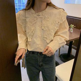 Lace Panel Long-sleeve Shirt Almond - One Size
