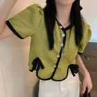 Short-sleeve Contrast Trim Bow Blazer