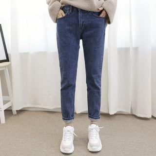 Band-waist Napped Straight-cut Jeans