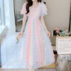 Puff-sleeve Butterfly Gradient Maxi Dress