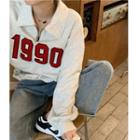Lettering Loose-fit Zip Sweatshirt Gray - One Size