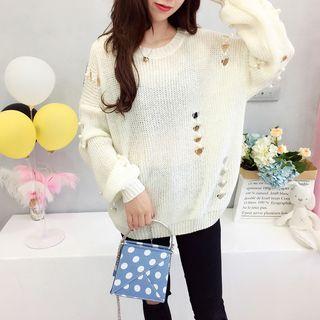 Long-sleeve Plain Perforated Sweater
