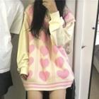 Heart Print Sweater Vest Light Yellow - One Size