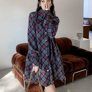 Plaid A-line Shirt Dress / Fleece Button Jacket