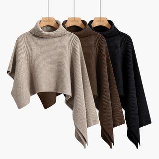Asymmetrical Turtleneck Knit Cape