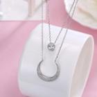 925 Sterling Silver Fashion Bright Moon Double Cubic Zircon Necklace Silver - One Size