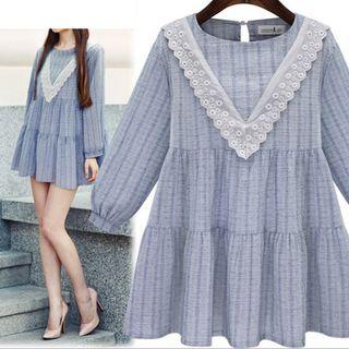 Long-sleeve Plaid A-line Mini Dress
