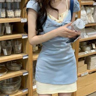 Short-sleeve Henley Mini Sheath Dress / Spaghetti-strap Sheath Dress