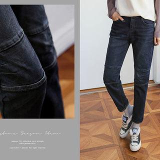 Seam-trim Brushed-fleece Lined Tapered Jeans