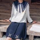 Cupid Print Sailor-collar Top / Embroidered Skirt
