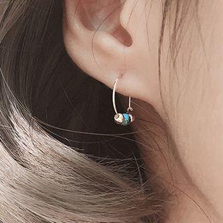 925 Sterling Silver Bead Hoop Earring 1 Pair - As Shown In Figure - One Size