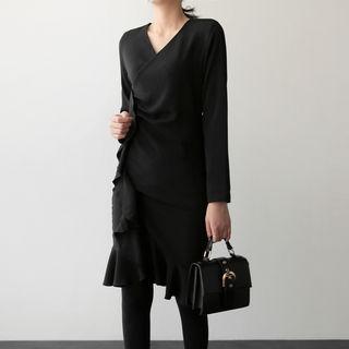 Wrap-front Ruffle-trim Dress