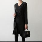 Wrap-front Ruffle-trim Dress