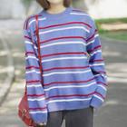 Striped Crew-neck Sweater Blue - One Size