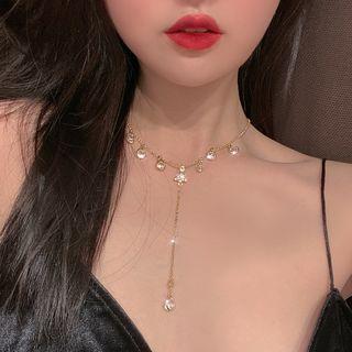 Rhinestone Y Choker 1 Pc - Gold - One Size