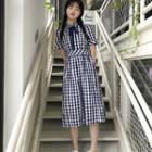 Slim-fit Peter-pan Collar Check Dress
