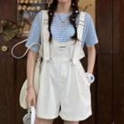 Elbow-sleeve Striped T-shirt / Wide-leg Jumper Shorts