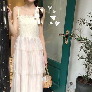 Strappy Tiered Midi A-line Dress Almond - One Size