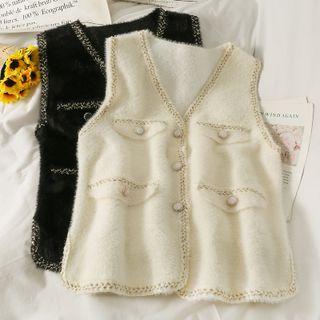 Glitter Button-up Furry-knit Vest