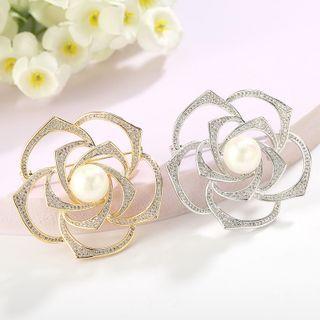 Rhinestone Beaded Rose Brooch