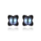 926 Sterling Silver Elegant And Simple Flower Black Freshwater Pearl Stud Earrings Silver - One Size