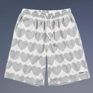 Heart Pattern Print Straight Cut Shorts