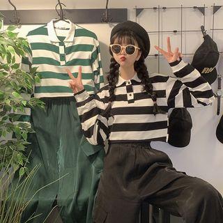 Long-sleeve Striped Polo Shirt / Cargo Pants