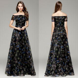 Off-shoulder Owl Print A-line Evening Gown