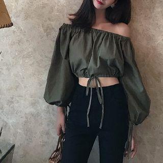 Balloon-sleeve Off-shoulder Crop Top