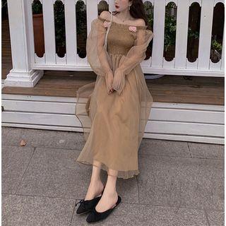 Off-shoulder Mesh Dress Dress - One Size