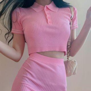 Set : Striped Skirt + Knit