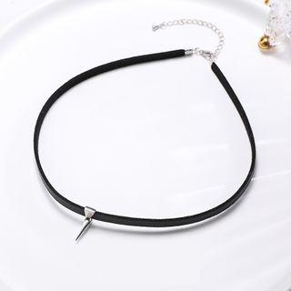 925 Sterling Silver Cone Pendant Leather Choker 925 Sterling Silver - 1 Piece - Black Rope - One Size