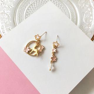 Deer Flower Asymmetrical Dangle Earring
