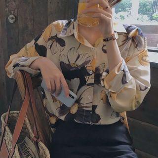 Floral Print Chiffon Shirt Yellow - One Size
