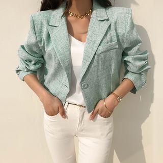 1-button Crop Tweed Blazer
