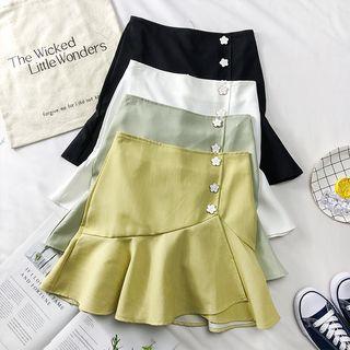 Flower-button Mermaid Mini Skirt