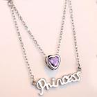 Layered Rhinestone Heart Letter Necklace