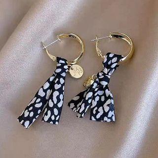 Leopard Print Bow Hoop Earring 1 Pair - Gold & Black - One Size