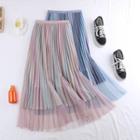 Gradient Glitter Mesh A-line Midi Pleated Skirt