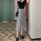 Mock Two-piece Checked Short-sleeve Midi Dress As Shown In Figure - One Size
