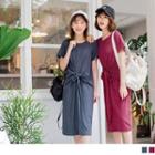 Knot Waist Short Sleeve Dress