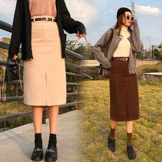 High-waist Plain Corduroy Skirt