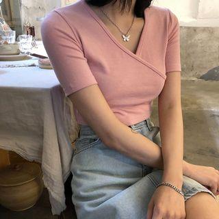 Cropped Slim-fit Wrap T-shirt