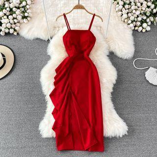 Sleeveless Ruffle Slit Dress